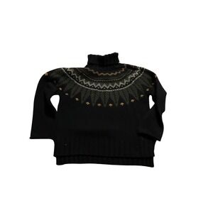 Barbour Womens Black Fair Isle Nordic Yoke Turtleneck Sweater Wool Blend US 6